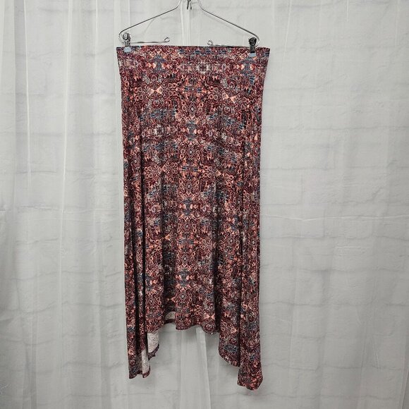 Maurices Pink Blue Boho Asymmetrical Midi Skirt Festival L - Picture 1 of 8